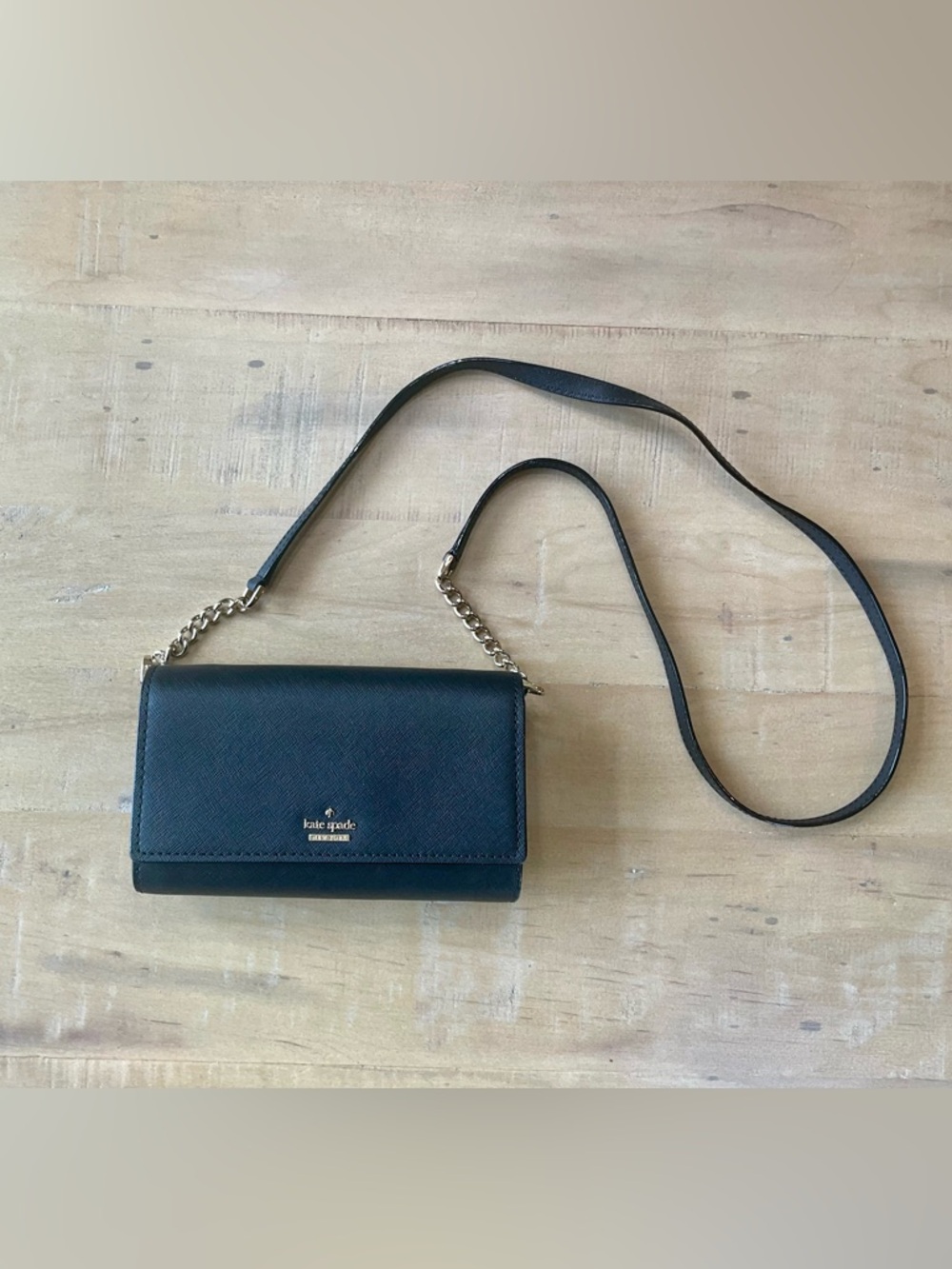 Kate Spade Black Leather Bag with Striped Lining